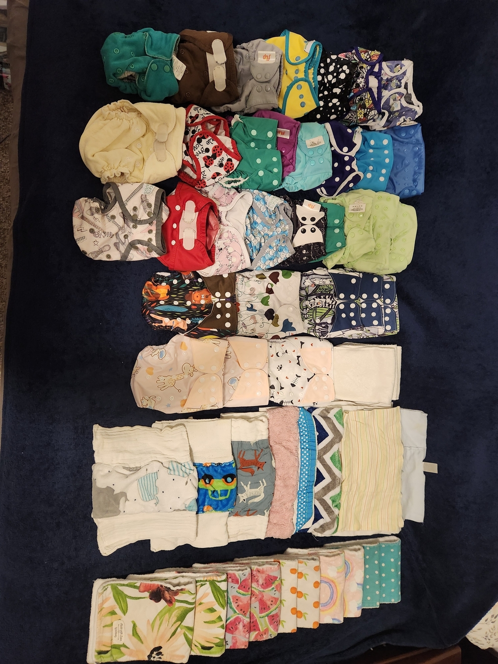 Lot of Colorful Cloth Diapers and Baby Wipes - Multi Color